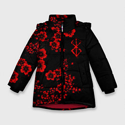 Куртка зимняя для девочки Клеймо жертвы из аниме Берсерк - красные цветы, цвет: 3D-красный