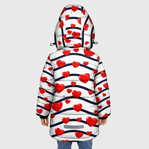 Зимняя куртка для девочки Сердца на линиях / 3D-Красный – фото 4