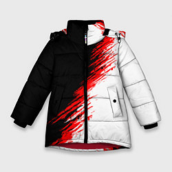 Зимняя куртка для девочки Черные красные и белые штрихи красок