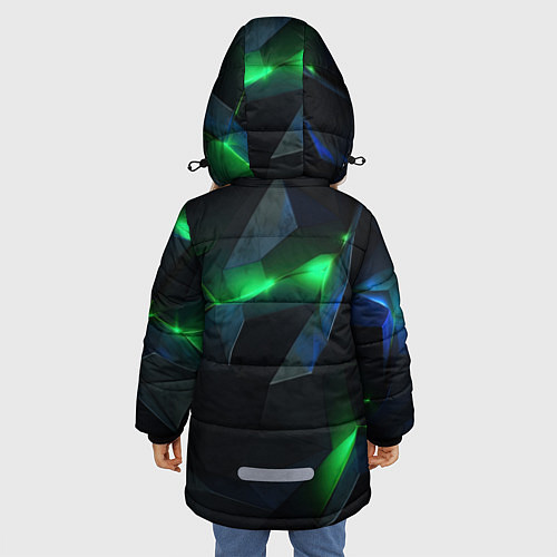 Зимняя куртка для девочки Объемная геометрическая зеленая неоновая абстракци / 3D-Красный – фото 4