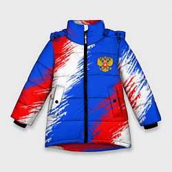 Зимняя куртка для девочки Триколор штрихи с гербор РФ