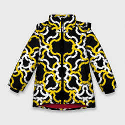 Куртка зимняя для девочки Жёлто-белые полосы на чёрном фоне, цвет: 3D-красный