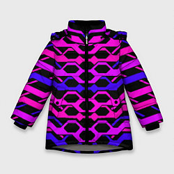 Куртка зимняя для девочки Розовые техно полосы на чёрном фоне, цвет: 3D-светло-серый