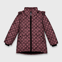Куртка зимняя для девочки Паттерн стилизованные цветы чёрно-розовый, цвет: 3D-черный