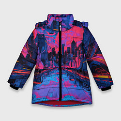 Зимняя куртка для девочки Город в психоделических цветах