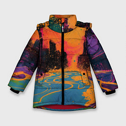 Зимняя куртка для девочки Абстрактная городская улица со зданиями и река