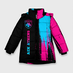 Куртка зимняя для девочки AEK Athens - neon gradient по-вертикали, цвет: 3D-черный