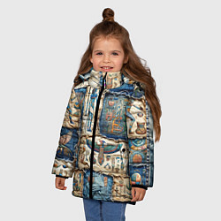 Куртка зимняя для девочки Пэчворк из Египетских мотивов, цвет: 3D-красный — фото 2
