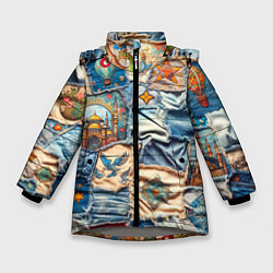 Куртка зимняя для девочки Джинсы в Турции - пэчворк, цвет: 3D-светло-серый