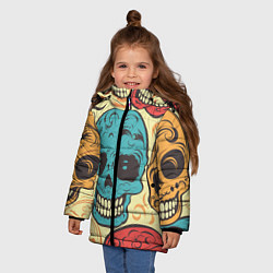 Куртка зимняя для девочки Праздничные черепа, цвет: 3D-черный — фото 2