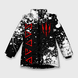 Куртка зимняя для девочки Знаки из Ведьмака - белые брызги, цвет: 3D-черный