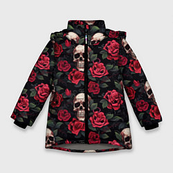 Зимняя куртка для девочки Черепа и алые розы
