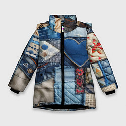 Куртка зимняя для девочки Джинсовый пэчворк - нейросеть, цвет: 3D-черный