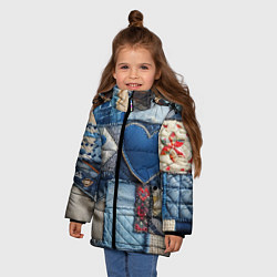 Куртка зимняя для девочки Джинсовый пэчворк - нейросеть, цвет: 3D-светло-серый — фото 2