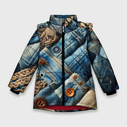 Зимняя куртка для девочки Джинсовый пэчворк с пуговицами - мода