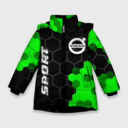 Куртка зимняя для девочки Volvo green sport hexagon, цвет: 3D-черный