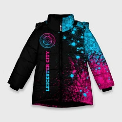 Куртка зимняя для девочки Leicester City - neon gradient по-вертикали, цвет: 3D-черный