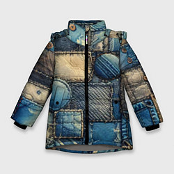 Куртка зимняя для девочки Denim patchwork - ai art, цвет: 3D-светло-серый