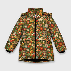 Куртка зимняя для девочки Солдат и символика СССР, цвет: 3D-черный