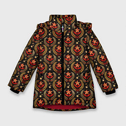 Куртка зимняя для девочки Паттерн СССР черный фон, цвет: 3D-красный