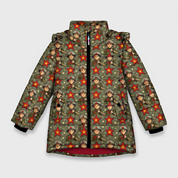 Куртка зимняя для девочки 9 мая солдаты паттерн, цвет: 3D-красный