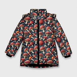 Зимняя куртка для девочки Гриб красный мухомор паттерн
