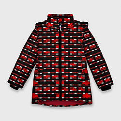 Зимняя куртка для девочки Красные и белые кирпичики на чёрном фоне