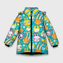 Зимняя куртка для девочки Разноцветные зайцы