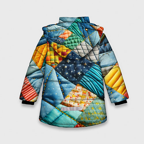 Зимняя куртка для девочки Лоскутное одеяло - пэчворк / 3D-Светло-серый – фото 2