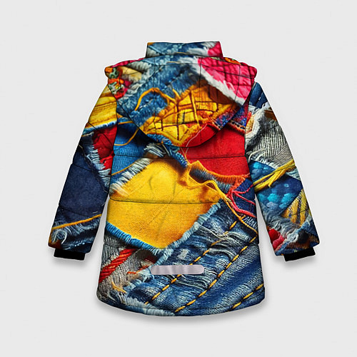 Зимняя куртка для девочки Colorful denim patchwork - ai art / 3D-Черный – фото 2