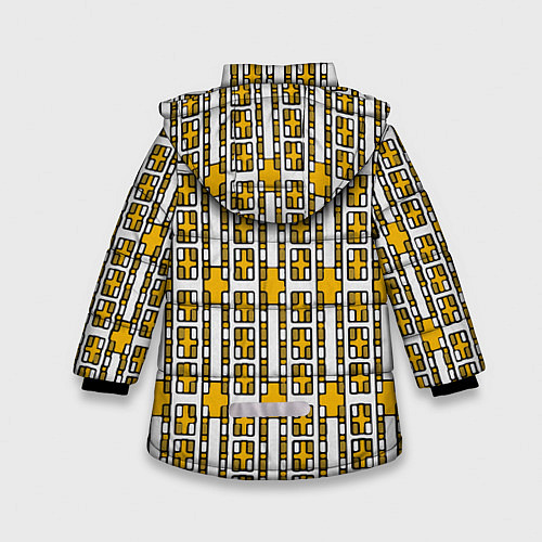 Зимняя куртка для девочки Жёлтые и белые кирпичики на белом фоне / 3D-Черный – фото 2