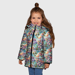 Куртка зимняя для девочки Объемная сирень паттерн, цвет: 3D-черный — фото 2