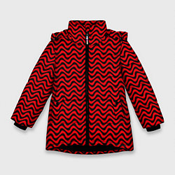 Куртка зимняя для девочки Чёрно-красный искажённые полосы, цвет: 3D-черный