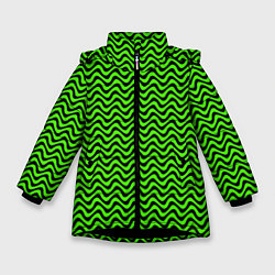 Куртка зимняя для девочки Искажённые полосы кислотный зелёный, цвет: 3D-черный