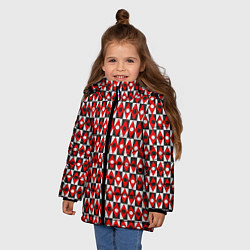 Куртка зимняя для девочки Чёрно-белые ромбы и круги на красном фоне, цвет: 3D-светло-серый — фото 2