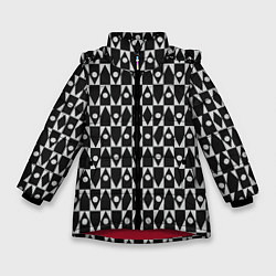 Зимняя куртка для девочки Чёрно-белые ромбы и круги на чёрном фоне