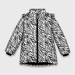Куртка зимняя для девочки Чёрно-белый имитация шкуры, цвет: 3D-черный