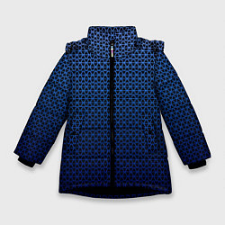Зимняя куртка для девочки Паттерн чёрно-синий треугольники