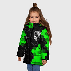 Куртка зимняя для девочки Porsche green sport hexagon, цвет: 3D-черный — фото 2