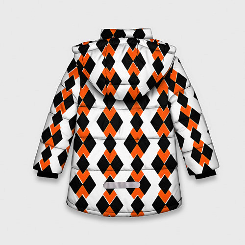 Зимняя куртка для девочки Чёрные и оранжевые ромбы на белом фоне / 3D-Черный – фото 2