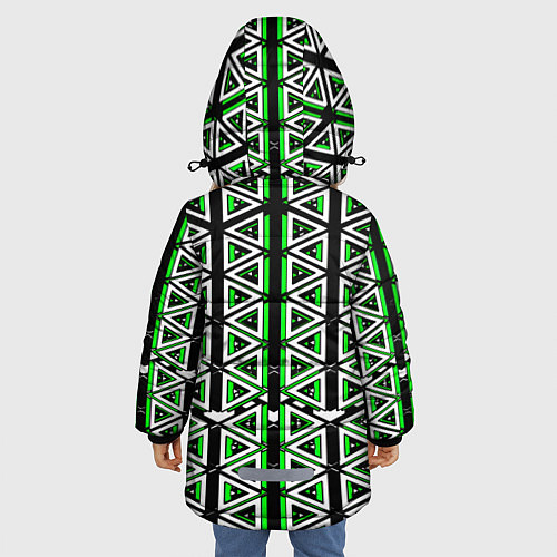 Зимняя куртка для девочки Бело-зелёные треугольники на чёрном фоне / 3D-Красный – фото 4