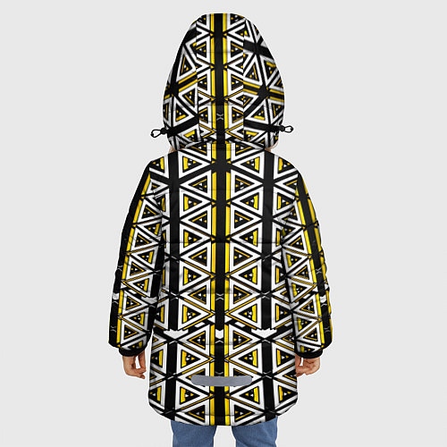 Зимняя куртка для девочки Жёлто-белые треугольники на чёрном фоне / 3D-Красный – фото 4