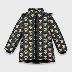 Куртка зимняя для девочки Пиксельные черепа узор, цвет: 3D-черный