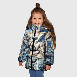 Куртка зимняя для девочки Пэчворк с якорем - джинсовка моряка, цвет: 3D-черный — фото 2