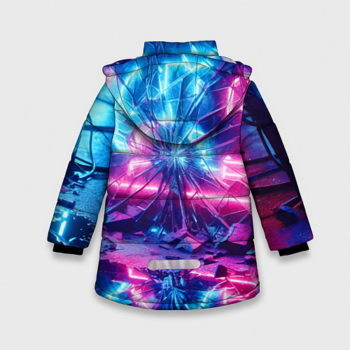 Зимняя куртка для девочки Разбитая неоновая вывеска - мегаполис / 3D-Черный – фото 2