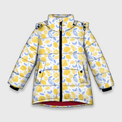 Куртка зимняя для девочки Летний вайб - паттерн лимонов, цвет: 3D-красный