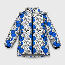 Куртка зимняя для девочки Нейрографический узор из синих кругов и овалов, цвет: 3D-светло-серый
