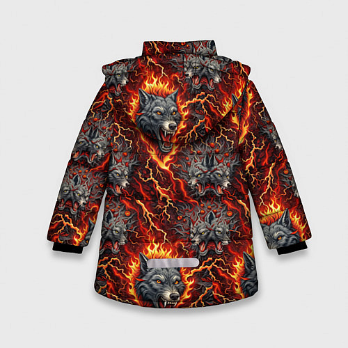 Зимняя куртка для девочки Волки эпичный паттерн / 3D-Черный – фото 2