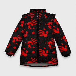 Куртка зимняя для девочки Blood hands паттерн, цвет: 3D-светло-серый