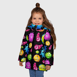 Куртка зимняя для девочки Смешные бактерии паттерн, цвет: 3D-красный — фото 2
